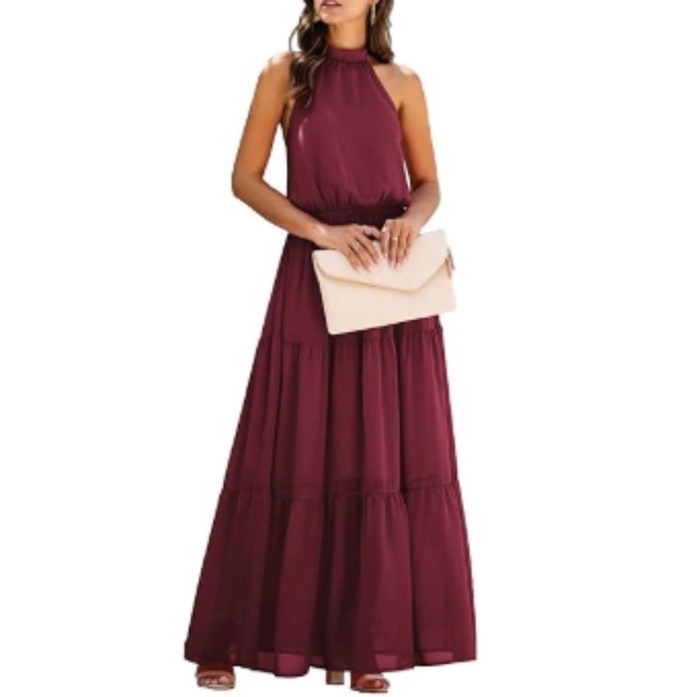 Elegant Burgundy Halter Dress